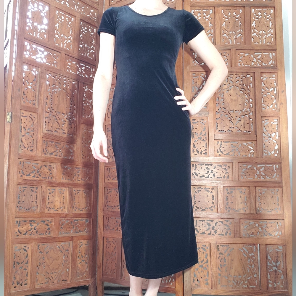 Vintage black velvet 90s Divine brand maxi dress